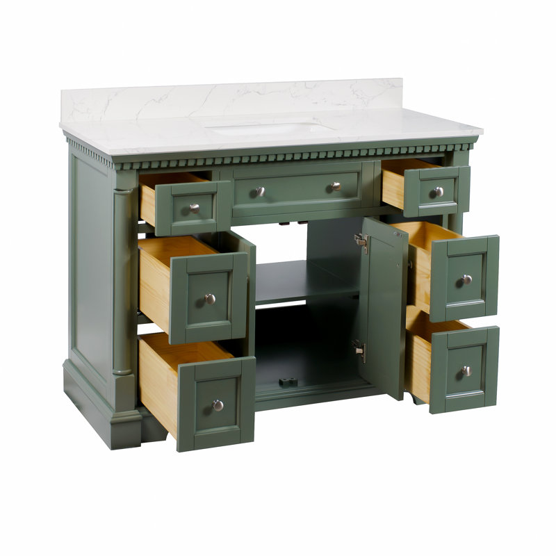 Ensemble de meuble-lavabo simple 48 po avec armoire vert sauge et comptoir en marbre d'ingénierie, Vert sauge