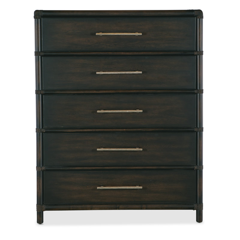Commode 5 tiroirs Retreat Pole, Bois foncé / sable noir