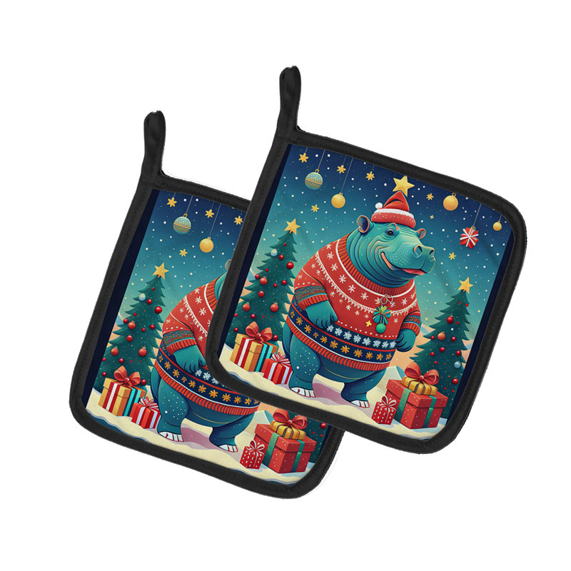 Paire de porte-casseroles Hippopotamus Christmas