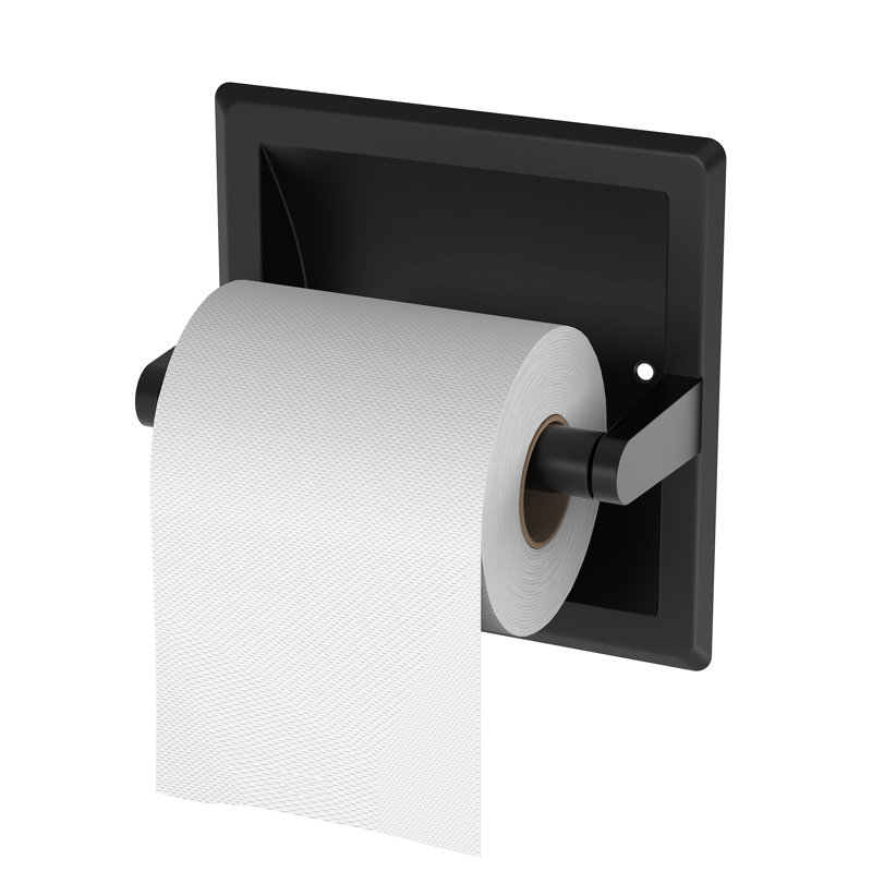 Porte-papier hygiénique encastré à rouleau simple noir mat Artisan, porte-papier hygiénique encastré moderne, Noir mat