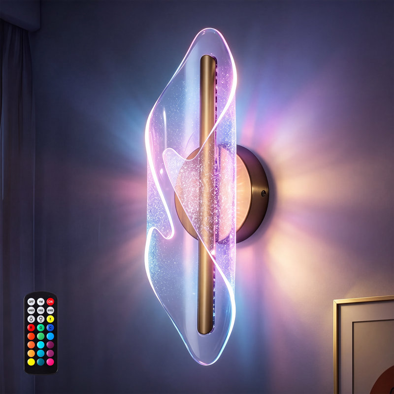 16" LED Acrylic Wall Sconces, Brushed Gold Wall Lamp with Remote Control, 1PC