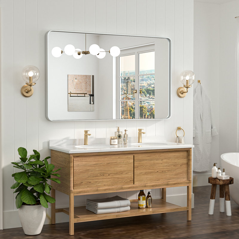 Miroir de salle de bain plombier en aluminium incassable et résistant à la rouille , 30 po x 48 po, Argent argent