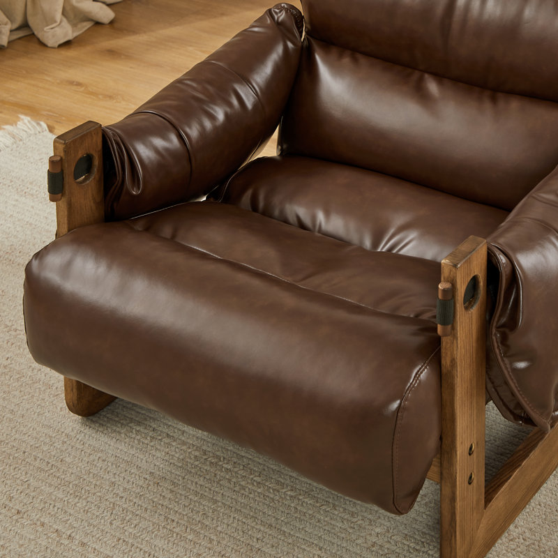 Solid Wood Leisure Lounge Chair, Chocolate Faux Leather