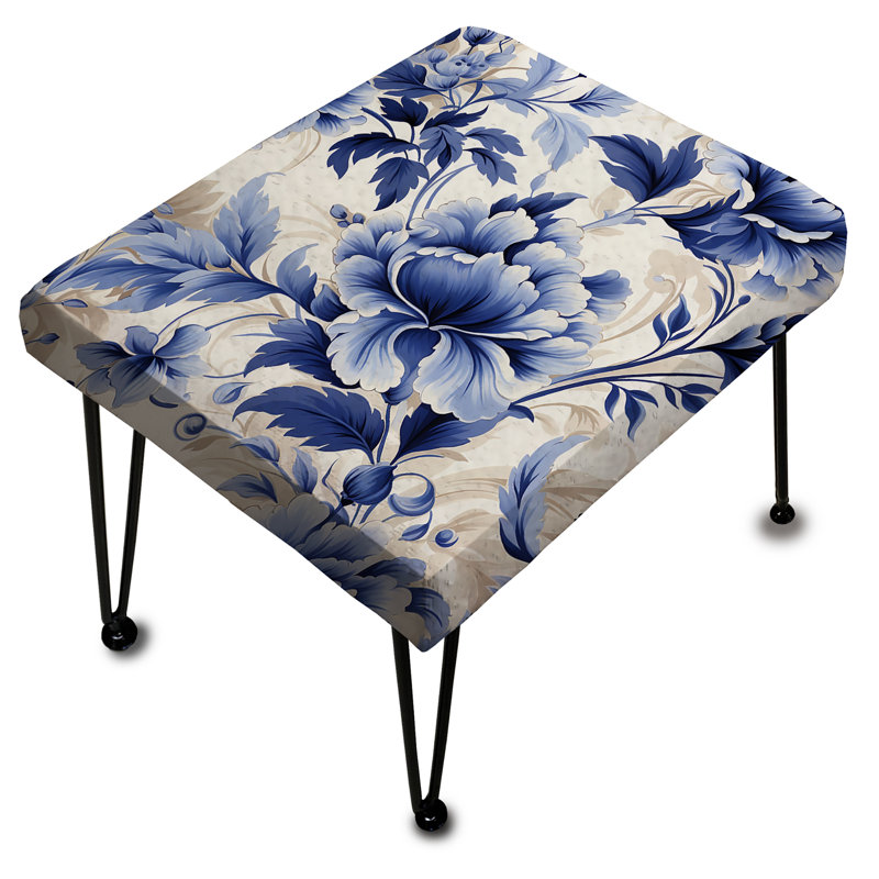 Cobalt Blue Acanthus Scrolls Victorian Pattern - Floral Rectangle Ottoman