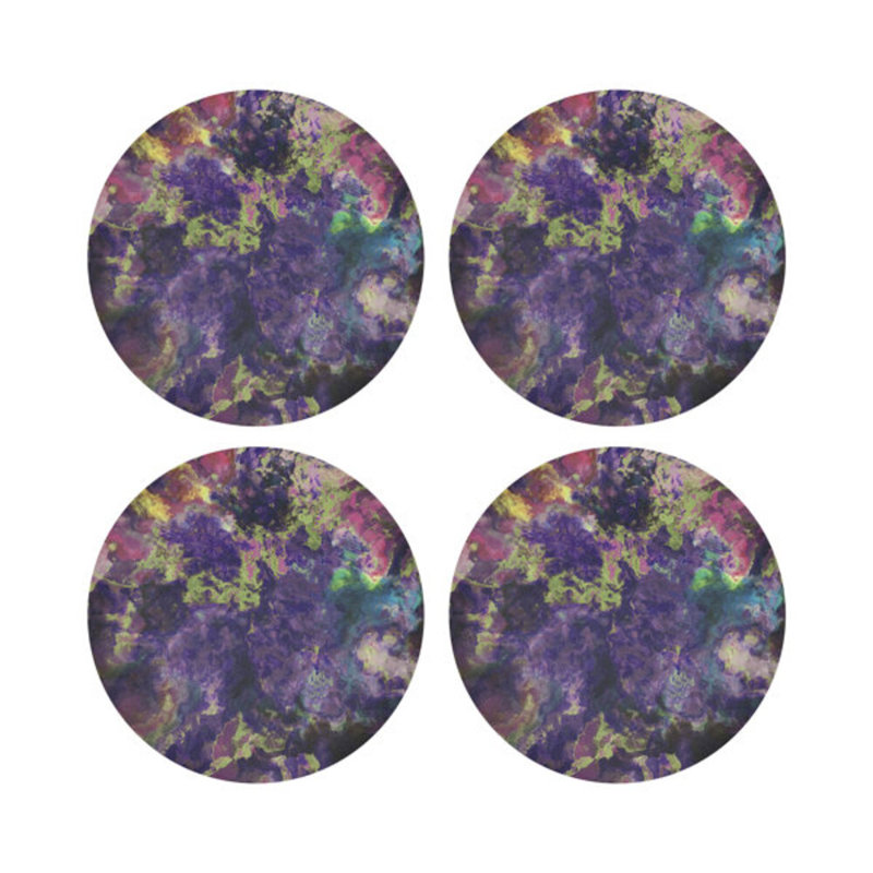 Impressionism Vegan Leather Round Placemats, Purple
