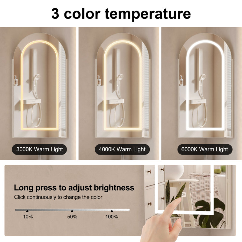 Aishwarya  Vintage Arched Bathroom Mirror Cabinet 40x80cm, 4 Shelf, White