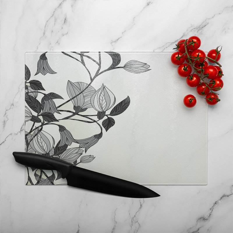 Flower Illustration Glass Chopping Board