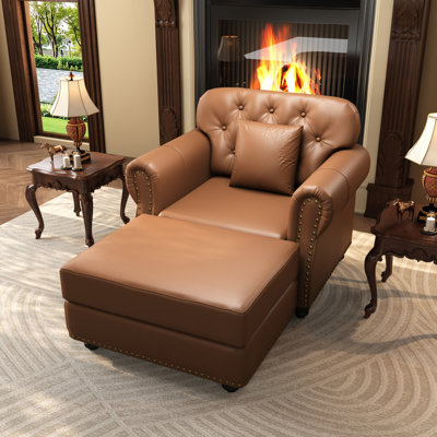 Comfort Sofas Faux Leather Chair And Ottoman, Modern Chesterfield Home