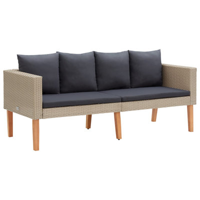 vidaXL 2-Seater Patio Sofa, Poly Rattan & Powder-Coated Steel Frame, Weather Resistant, Cushions Included, Outdoor Furniture, Black with Cream White C by VidaXL