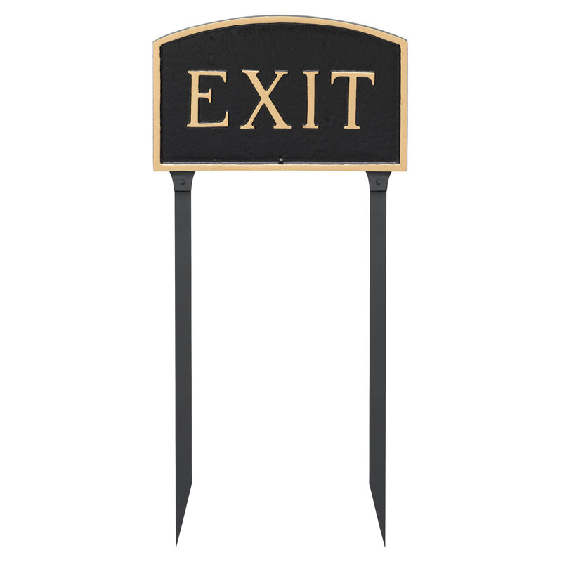 Exit Statement Garden Sign, Black/Gold, 13" H x 21" W x 0.25" D