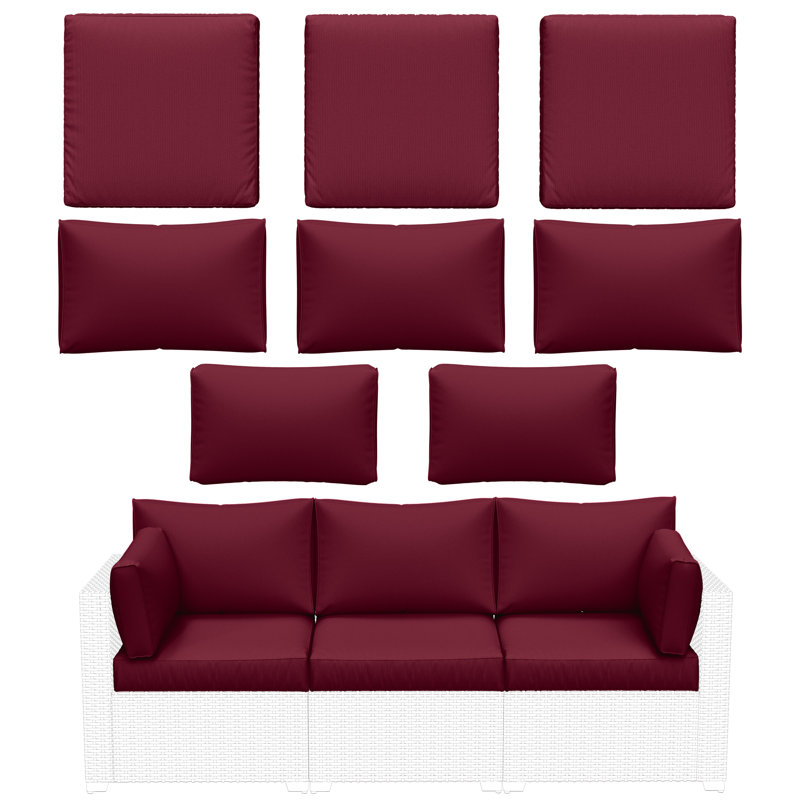 Ensemble de 8 coussins d'extérieur pour coussins 8 pièces, Bourgogne