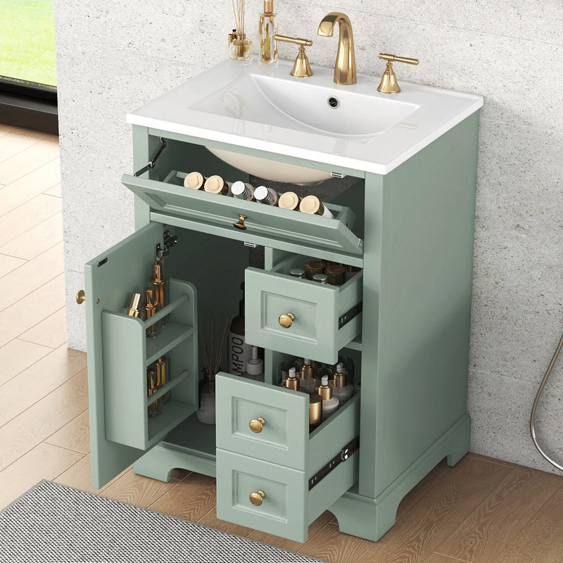 Ensemble de meuble-lavabo moderne 24 "avec plateau en céramique, Vert