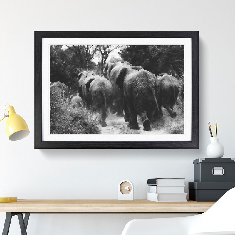 Herd of Elephants - Framed Print, Black Framed, 48cm H x 65cm W x 2cm D
