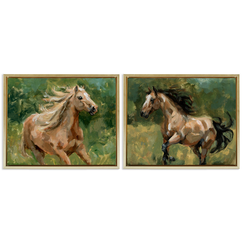  Ensemble de 2 toiles flottantes encadrées Trotting Horse visages par Victoria Barnes, H 17 po x l 21 po