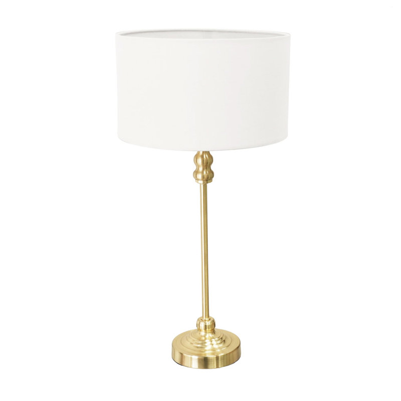 Saylorsburg Metal Table Lamp, No, White Fabric, Gold
