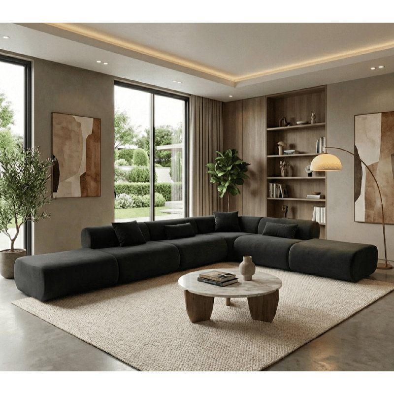 Canapé modulaire en forme de L de la collection Vivienne, Velours noir