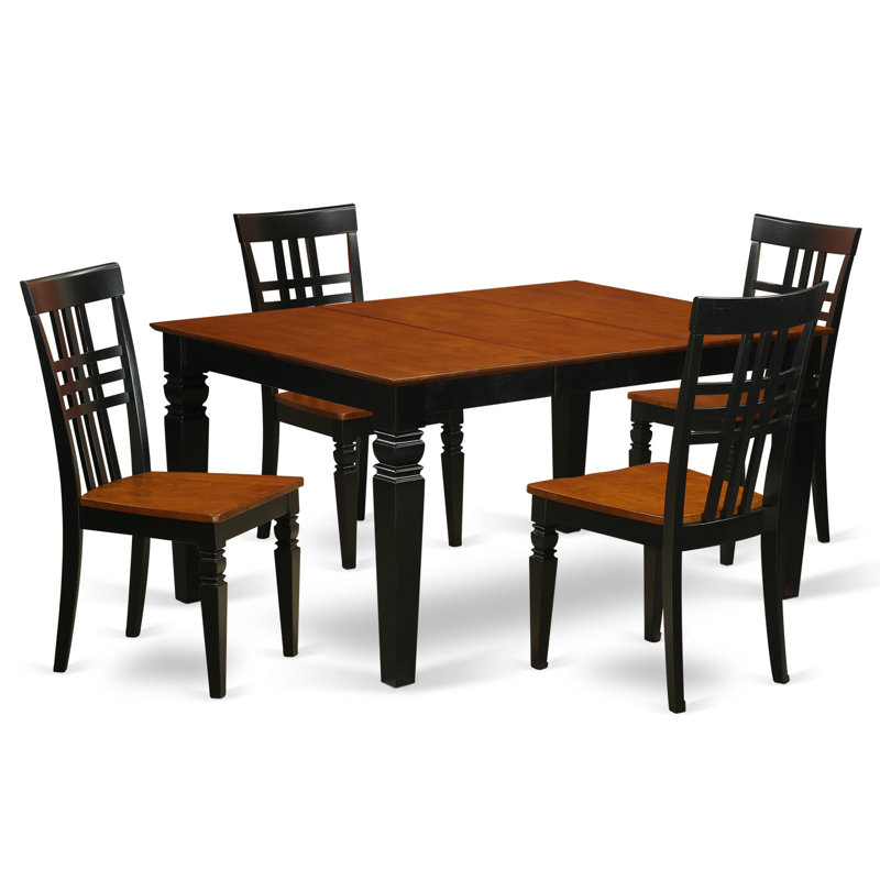 5 Piece Dining Set Includes a Rectangle Dining Table with Butterfly Leaf and 4 Kitchen Chairs, Black & Cherry, Black/Cherry