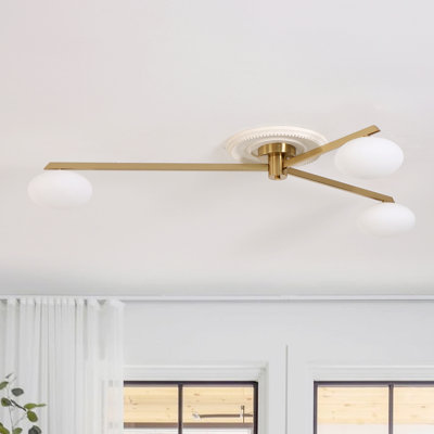 3 Lights 55inch Modern Flush Mount Ceiling Fixture Glass Shades G9 LED Bulbs Included