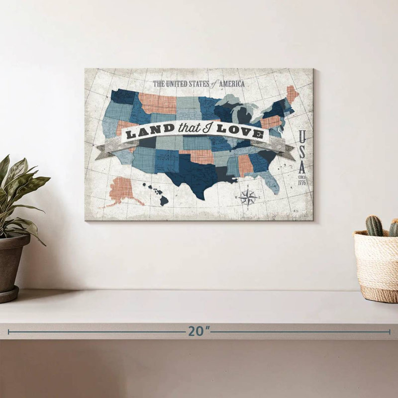 Aliaz USA moderne rétro bleu gris rouge, H 8 po x l 12 po