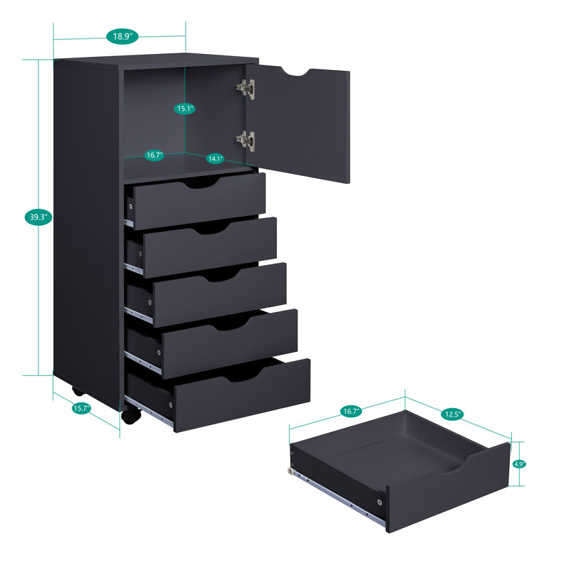 Garysburg 6-Drawer Dresser with Side Cabinet, Rolling Storage Organizer with Lockable Wheels, Modern Drawer Chest for Bedroom, Closet, Apartment – Space-Saving Clothes, Accessories & Essentials Storage