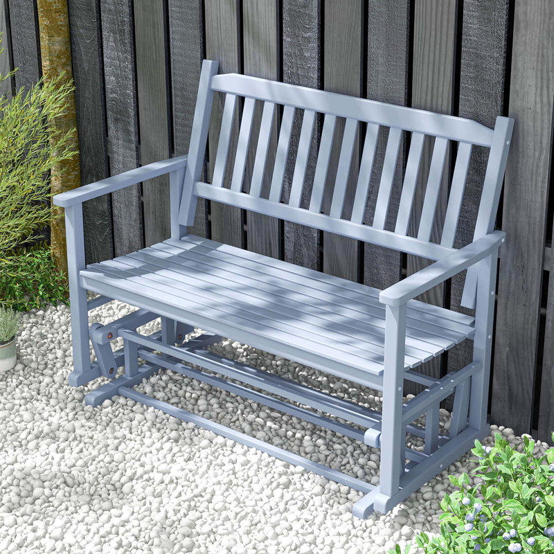 Patio Glider Loveseat Chair Swing Rocking Bench With Slatted Seat & Curved Backrest, Gray