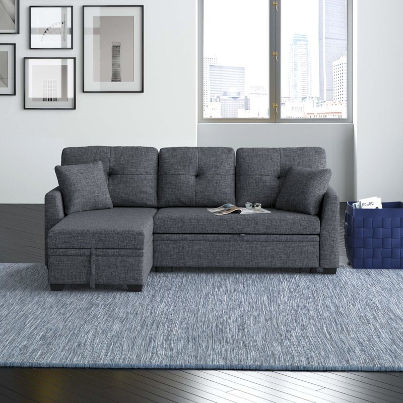 Areebe Upholstered Sectional Reversible, Dark Gray Linen Blend