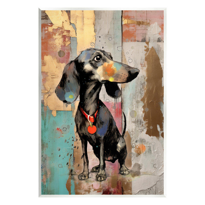 «Ay-977-Wood Dachshund Modern Collage On Canvas» par Enrico McGarrigle, reproduction, H 19 po x l 13 po x P 0,5 po