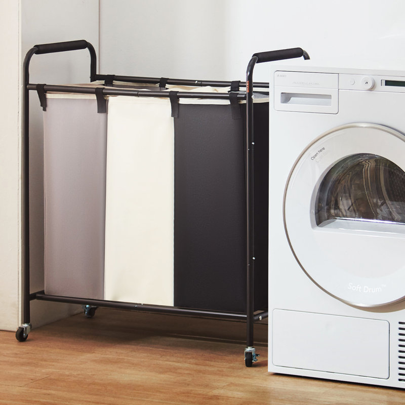 Panier à linge à 3 compartiments, chariot de tri du linge avec roulettes robustes et verrouillables pour le linge sale dans la buanderie ou la chambre, organisateur de rangement pour le linge sale