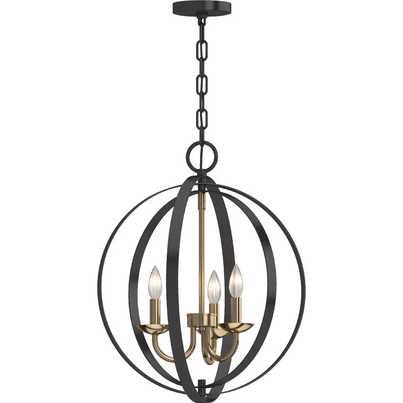  Virene 3-Light Indoor Black & Antique Gold Globe Candelabra Chandelier, Black/Antique Gold
