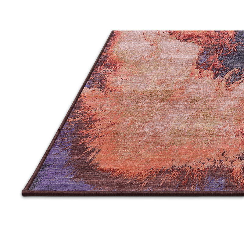Tapis orange à motif abstrait, Tapis de couloir 2 pi x 5 pi