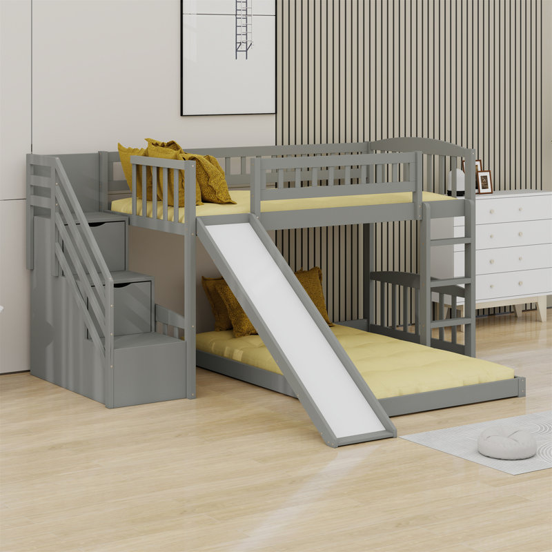 Lit superposé avec escalier et glissade, Gris