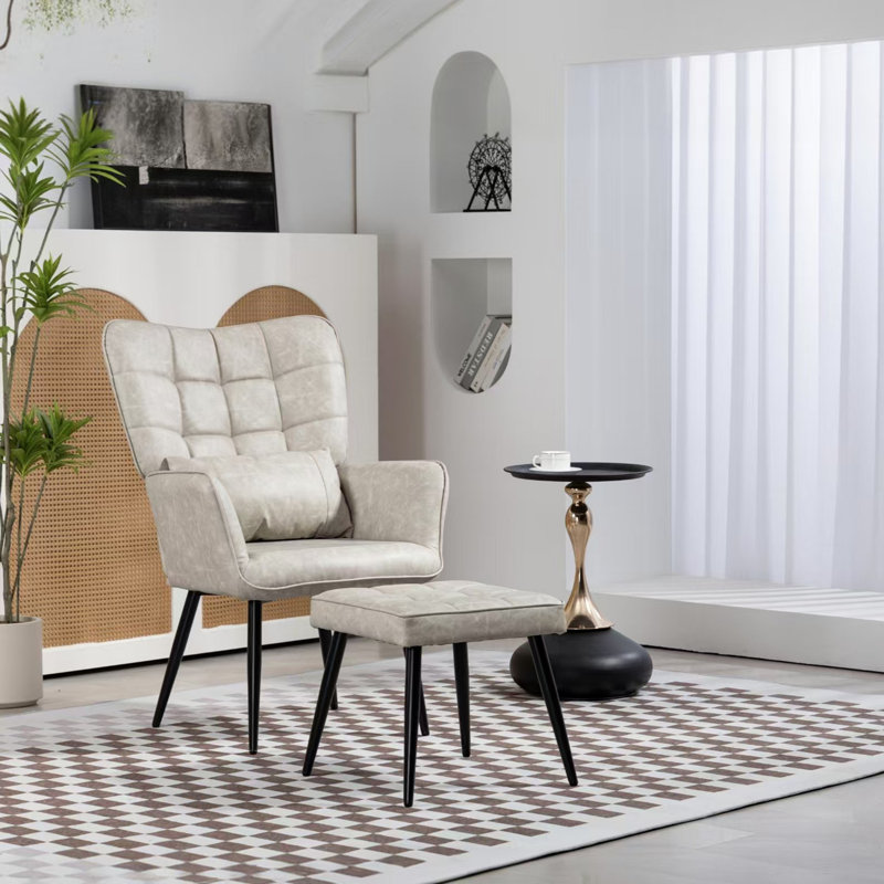 Fauteuil d'appoint avec repose-pieds Modern, Similicuir beige