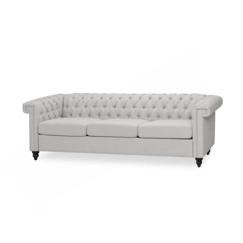 Marcel Rolled Arm Chesterfield Sofa, Gray Fabric 1