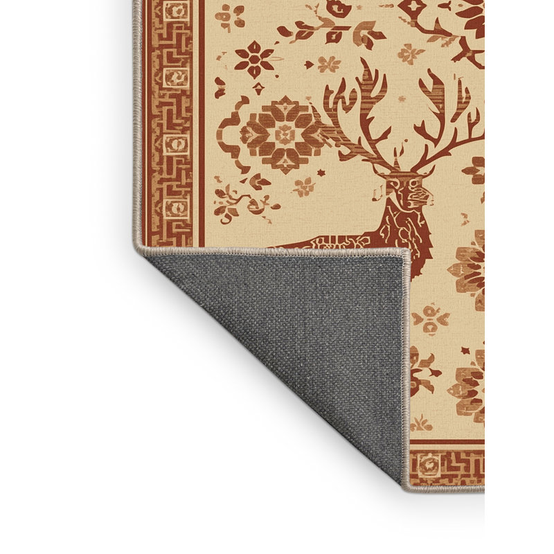 Tapis oriental moelleux moelleux à motif de rennes caribous classiques brun et beige Tockington, 7 x 9