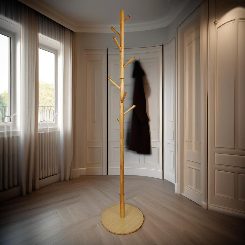 Crumrine Wooden 8 - Hook Coat Stand Entryway Hallway Furniture Hat Stand, Brown