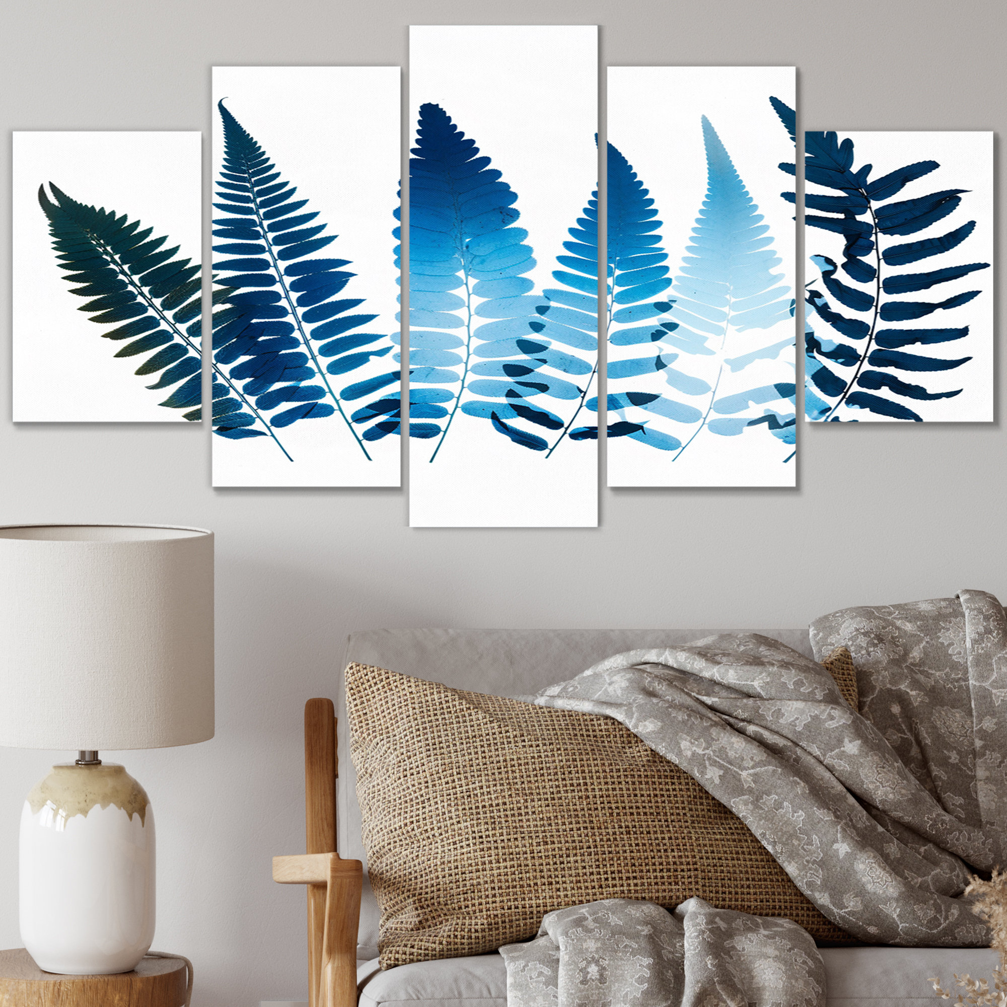 Bay Isle Home™ Blue Vintage Ferns On White I - Abstract Botanicals Wall ...