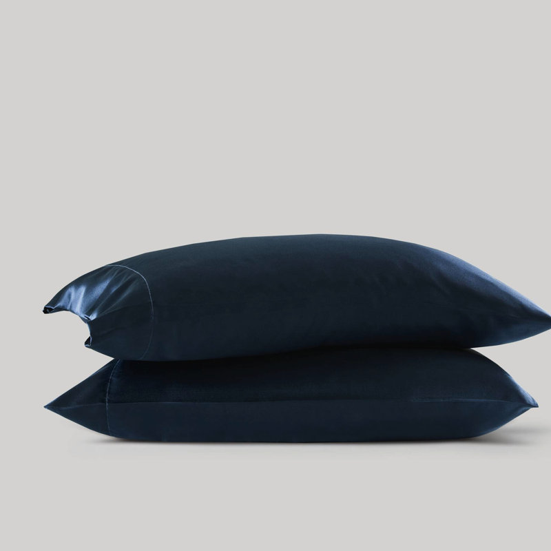 2 taies d'oreiller 100% satin de luxe standard de couleur bleu minuit, soyeuses, douces sur les cheveux, frisottis apprivoisés, peau douce, boulochage