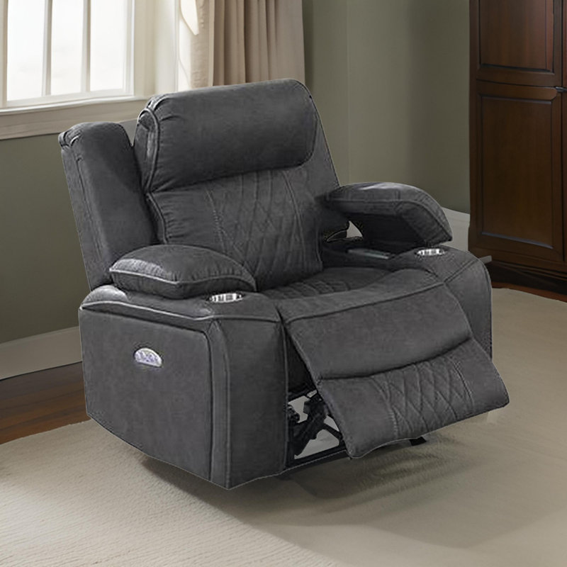 Saidel 37.75" Wide Power Standard Recliner, Gray Faux Leather