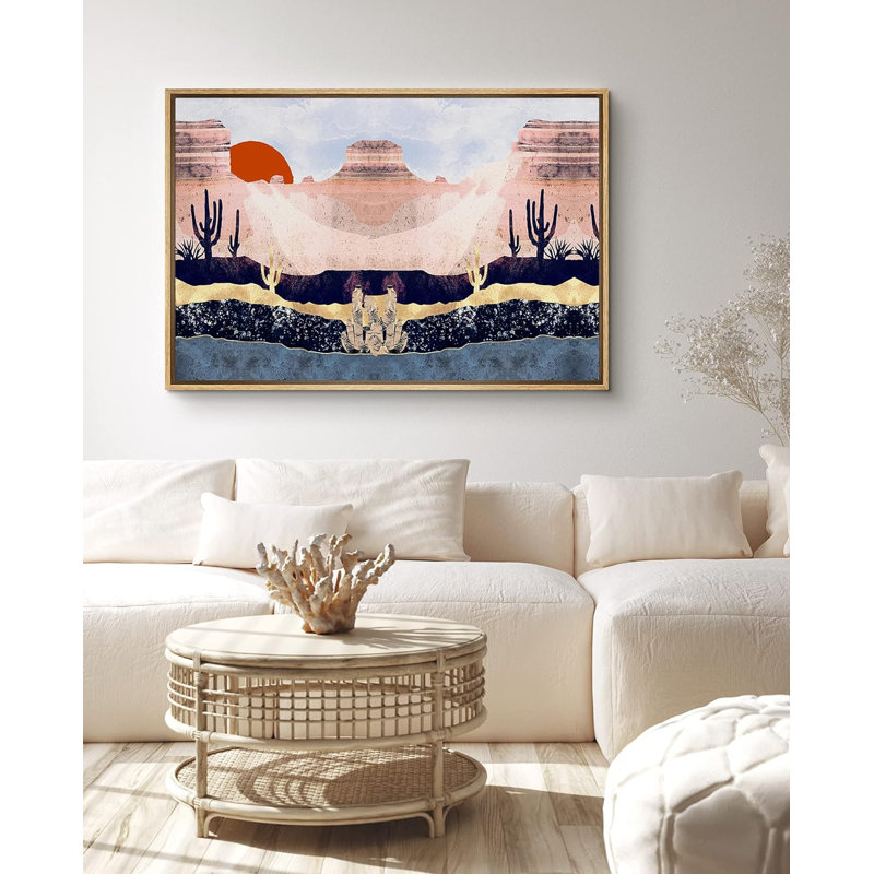 Sun Mountain Range, paysage désertique rose avec soleil rouge, impression sur toile, Naturel, H 16 po x l 24 po x P 1,5 po
