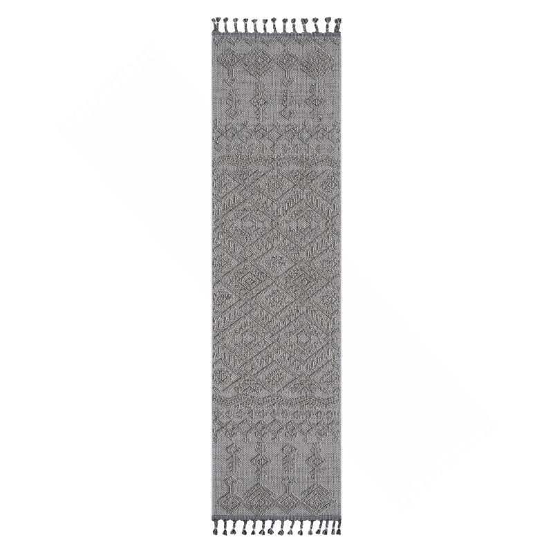 Collection White/White /Traditional Indoor/Outdoor Area Rug, Runner 2'2" x 8'