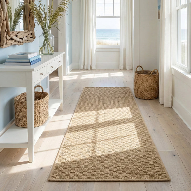 Custom Size Indoor Outdoor Runner Rug (26' x 3' Runner) - Alto Heritage Natural Beige  Pet Friendly Flatweave