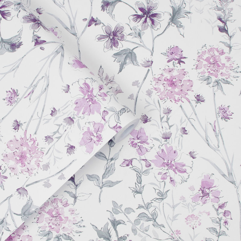Laura Ashley Wild Meadow Wallpaper Roll, Pale Iris