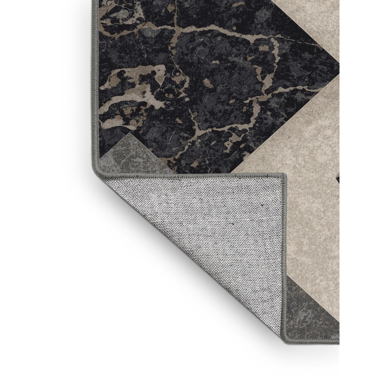 Tapis géométrique moderne gris lavable à la machine Penola, Rond 3 pi