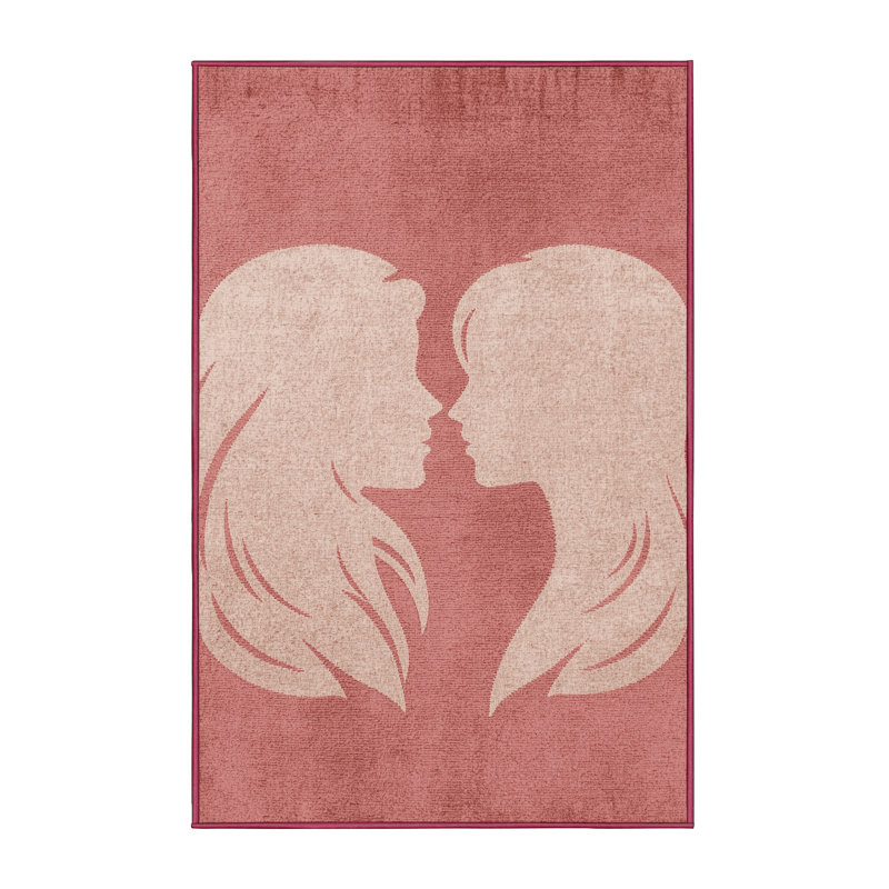 Tapis rose et rose moderne lavable à la machine Rhawnhurst Valentines, 5 x 7