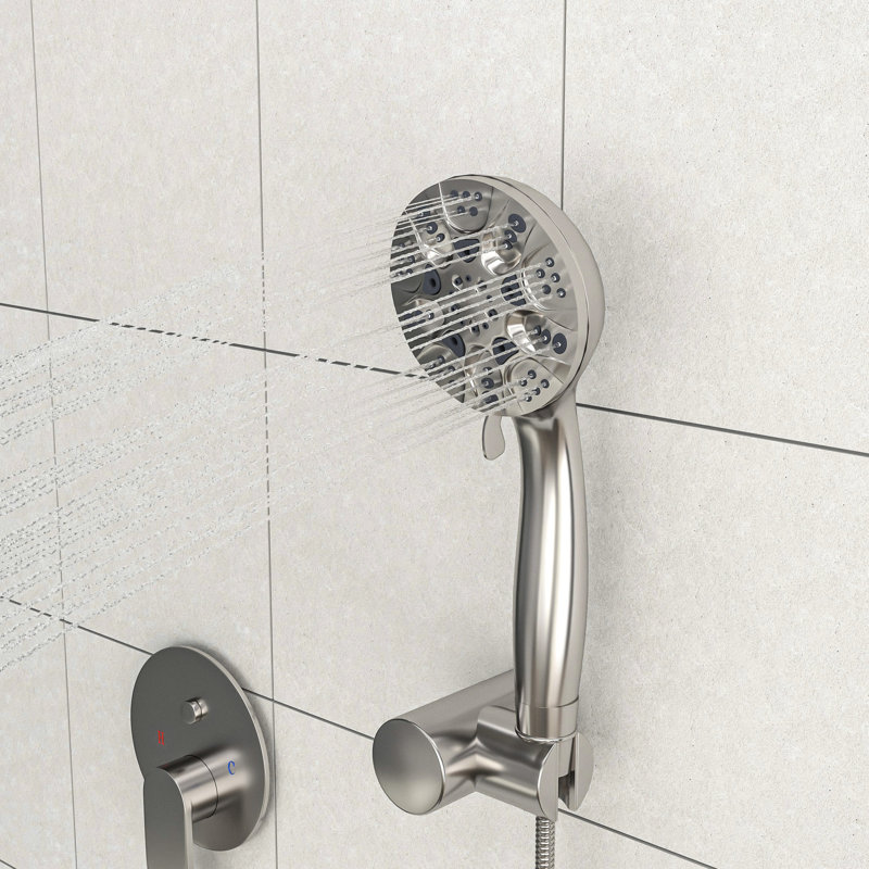 Ensemble de pomme de douche 10 po, nickel brossé - fixation murale double avec pluie et à main, 5 réglages, installation facile