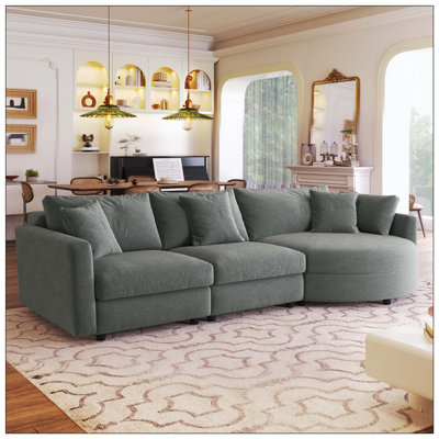Canapé modulaire en tissu chenille 3 pièces avec méridienne incurvée et 3 coussins décoratifs - parfait pour les salons, les bureaux et les appartements
