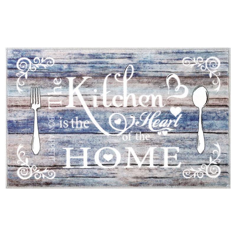 Machine Washable Non-Slip Kitchen Mat, Blue/White