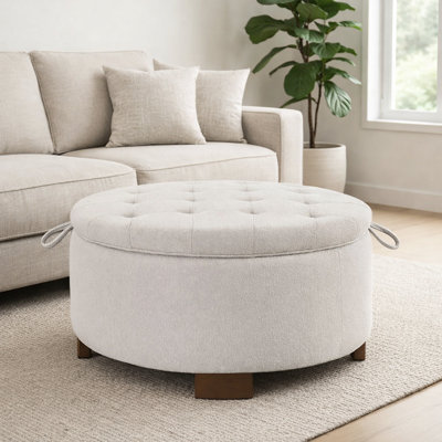 30" W Tufted Round Storage Ottoman With Reversible Lid