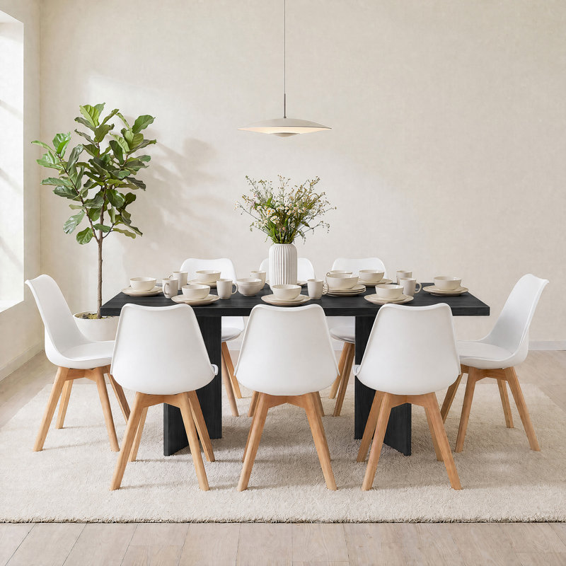 Ensemble de table de salle à manger fixe pour 4 personnes Ferrer, 9 pièces : table, 8 chaises, Black, Blanc