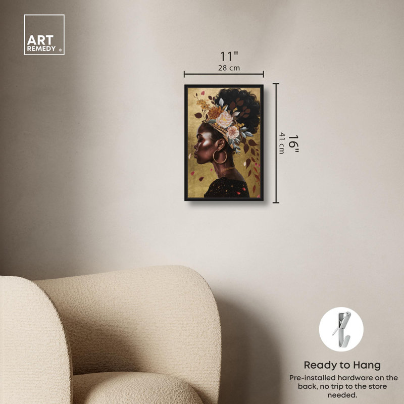 Belles fleurs dans ses cheveux, art boho moderne par Art Remedy, Cadre noir, H 46 po x l 31 po